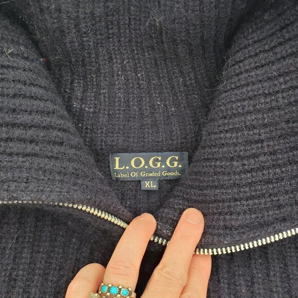 L.O.G.G. Navy Shetland Wool Quarter Zip Sweater | Vintage 90s Y2K | Men's XL - Picture 6 of 10
